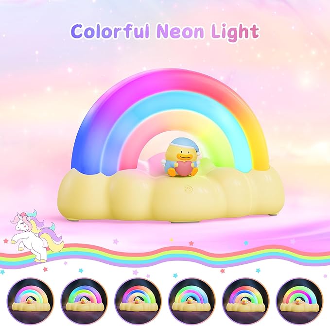Rainbow Night Light, Night Lamp with 3 Mode and 30 min Timing LED Rechargeable Touch Control Neon Light for Kids Room,Nursery Night Light for Baby, Gift for Girls and Boys (Yellow)