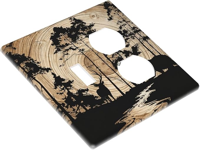 Rustic Forest Antler Black Bear Deer Silhouettes Wallplates 1 Toggle 1 Duplex Switch Plate Electrical GFCI Faceplate Decorative Light Switch Covers for Farmhouse Home Decor