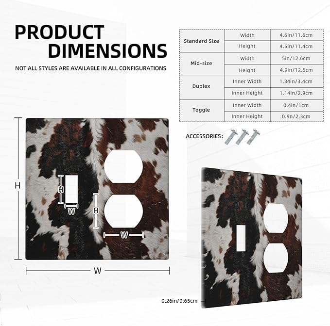 Cowhide Print Abstract Animal Fur Rustic Wallplates 1 Toggle 1 Duplex Switch Plate Electrical GFCI Faceplate Decorative Light Switch Covers for Farmhouse Home Decor