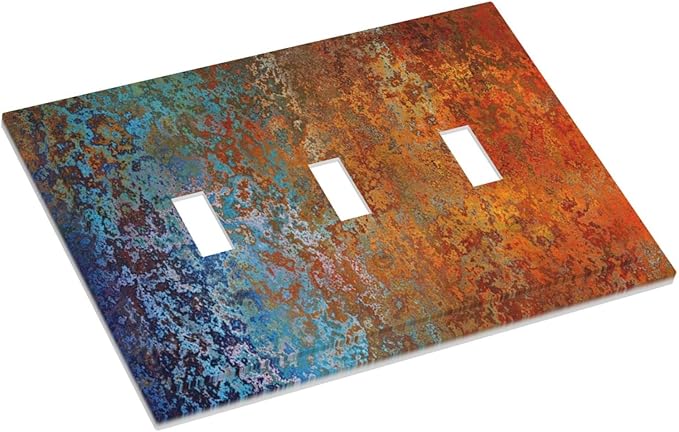 Red/Celestial Blue Rust Colorful Metal Rusty Triple Toggle Light Switch Cover Decorative 3 Gang Wall Plates Electrical Faceplate for Decor Bathroom Kitchen Bedroom