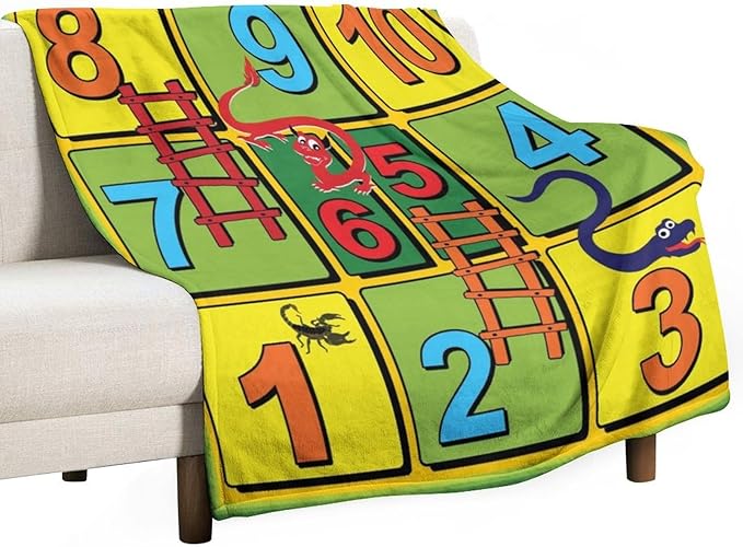 50 x 60 Inches Flannel Throw Blanket Snakes and Ladders 10 Steps Board Game Birthday Present for Men Women Winter Holiday Soft Blankets for Bedding Sofa