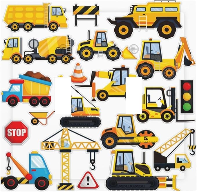 Yellow Truck Cartoon Transportation Double Toggle Light Switch Cover Decorative 2 Gang Wall Plate Electrical Faceplate Switchplate for Kidroom Bathroom Bedroom Living Room Decor