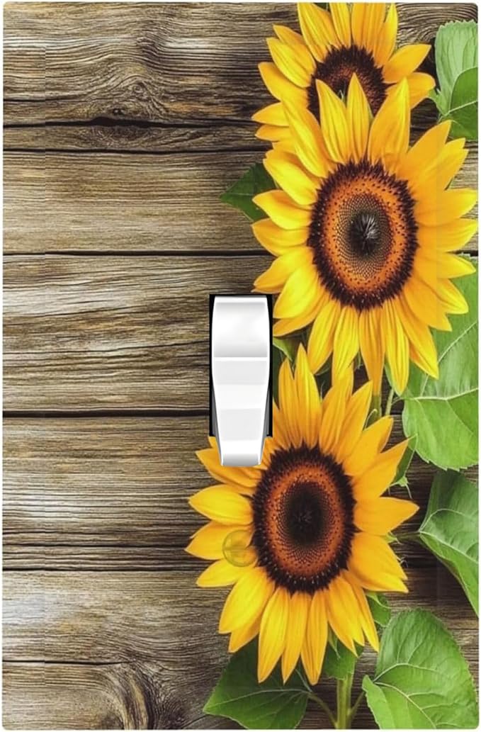 Decorative Light Switch Cover Sunflowers Rustic Wood 1 Gang Single Toggle Device Electrical Faceplate Switchplates Decorator Outlet Wall Plate For Farmhouse Cabin Decor