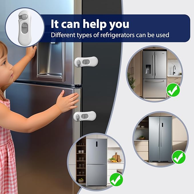 5-Pack Child Proof Refrigerator Lock with 3M Adhesive, Baby Child Safety Cabinet Locks, Kids Safety Fridge Locks for Oven Drawers Freezer Door Latches- White