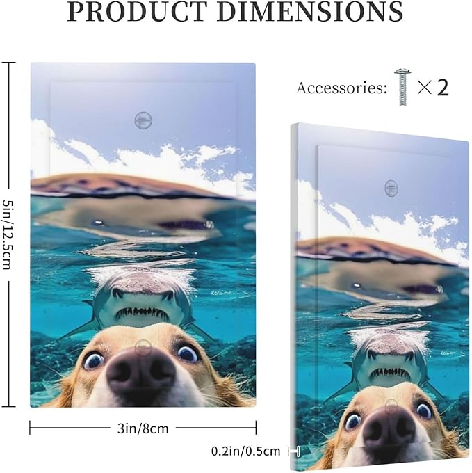 Decorative Light Switch Plate Covers Angry Shark Chased Funny Dog Underwater Sea 1 Gang No Device Switch Cover Plate Single Blank Wall Plate Switchplate Electrical Faceplate