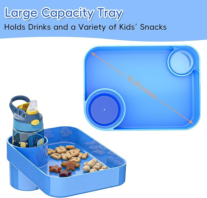 Kids Car Seat Tray, Travel Tray with Cup Holder for Toddler Baby, Kids Car Seat Food Snack Organizer for Road Trip, Stroller Snack Organizer Travel Must Haves Toddler Must Haves (Blue, 1 Pack)
