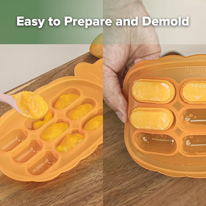 Haakaa Silicone Nibble Freezer Tray -Breastmilk Popsicle Mold - Baby Fruit Food Feeder Tray - Baby Food Maker - Ice Cube Tray - 4 Months+ Babies - BPA Free -Apricot