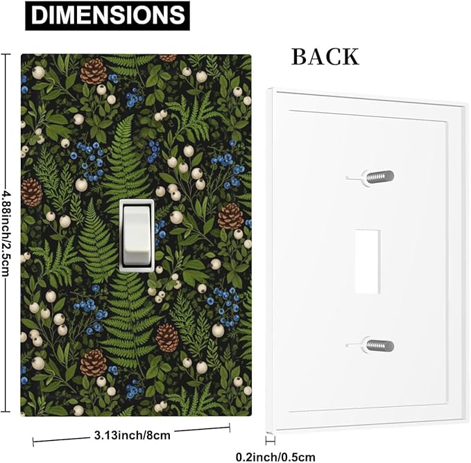 Mystical Forest Floor 1-Gang Toggle Light Switch Plate, Dark Botanical Fern & Berry Cottagecore Woodland Decorative Wall Plate for Farmhouse Home Decor