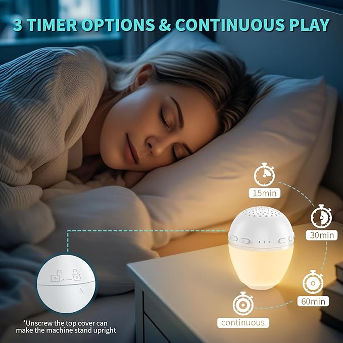 3 in 1 Smart Sound Machine, White Noise Machine with Noise Detection, Night Light, Speaker, Rechargeable Battery, 26 Soothing Sounds and Portable Design for Kids & Adults