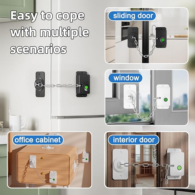 Fingerprint Child Proof Door Lock 2Pcs, Refrigerator Lock with Fingerprint & Door Locks for Kids safety, for Door Lock, Fridge Lock, Cabinet Locks and Window Locks,Strong Adhesive No Drilling