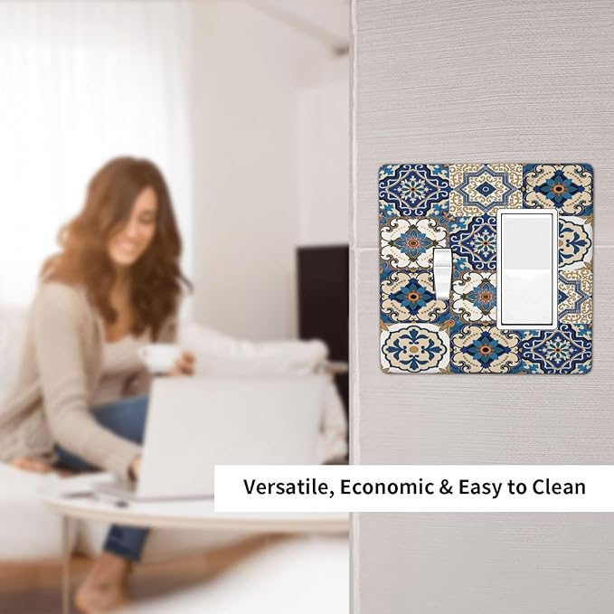 Outlet Covers Mandala Decorative Tile Talavera Moroccan Tiles 1 Toggle 1 Rocker Combination Decorative Wall Plate Light Switch Cover Plate Electrical Switch Plates for Bedroom living Room