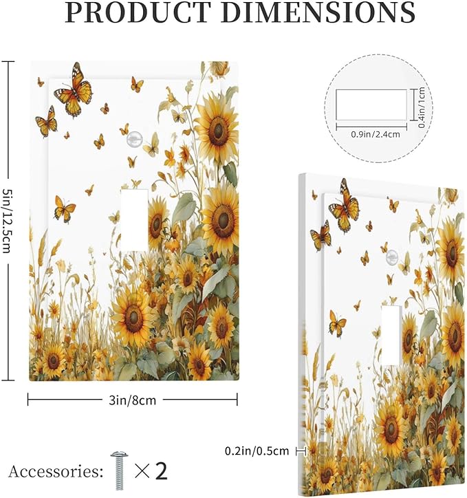 Sunflower Gold Wildflowers Summer Butterfly Decorative Light Switch Cover 1 Gang Single Toggle Device Electrical Faceplate Switchplates Decorator Outlet Wall Plate for Bedroom Living Room Decor