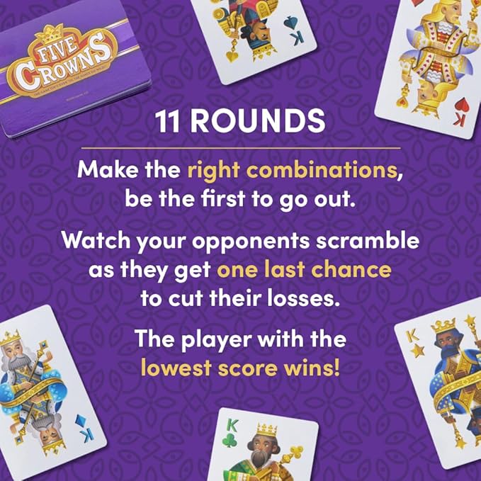 Five Crowns – Card Game for Kids and Adults, Travel and Family Game Night Favorite, The Game isn’t Over Until the Kings Go Wild, 5 Suited Rummy Style Card Game, 1-7 Players, Ages 8+