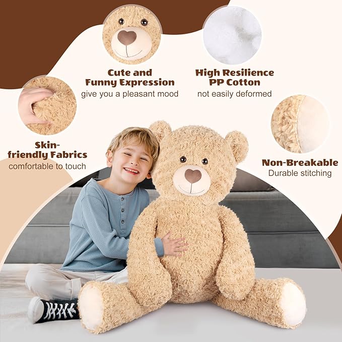 SuzziPals 43 inch Giant Teddy Bear Stuffed Animal, Lifelike Stuffed Animals for Stress Relief & Companion, Extra Soft Fluffy Big Plushies Hugging Pillow, Jumbo Teddy Bears Gifts for Kids Adults