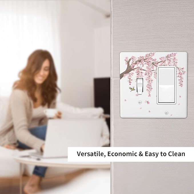 Pink Flower Tree Branch Cherry Blossom Tree Floral Birds Outlet Covers 1 Toggle 1 Rocker Combination Decorative Wall Plate Electrical Switch Plates Light Switch Cover Plate for Bedroom Living Room