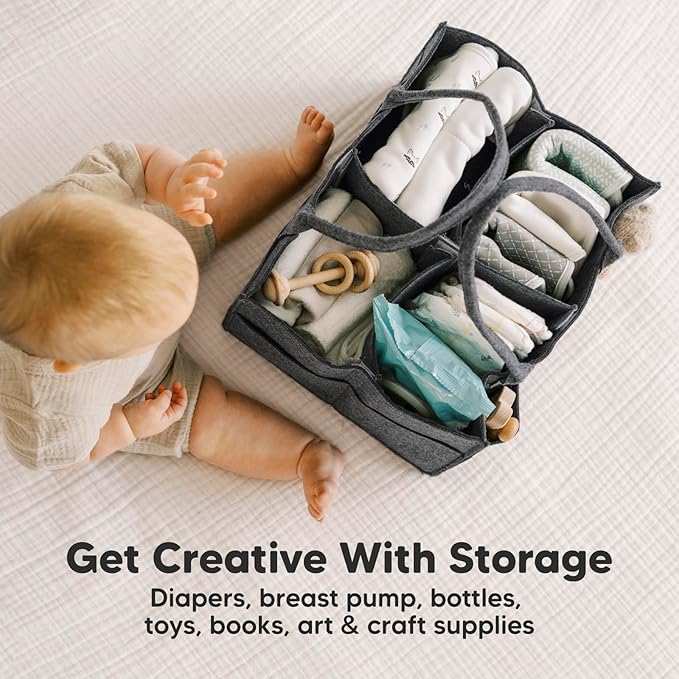 KeaBabies Baby Diaper Caddy Organizer with Handle - Portable Baby Car Organizers and Storage for Nursery, Changing Table, Large Shower Gift Basket for New Mom Gifts & Boy Girl Registry (Mystic Gray)