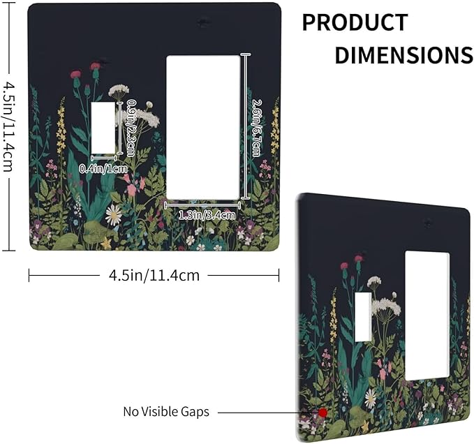 Boho Garden Flowers Weeds Floral Wildflowers Outlet Covers 1 Toggle 1 Rocker Combination Decorative Wall Plate Electrical Switch Plates Light Switch Cover Plate for Bedroom Living Room Decor