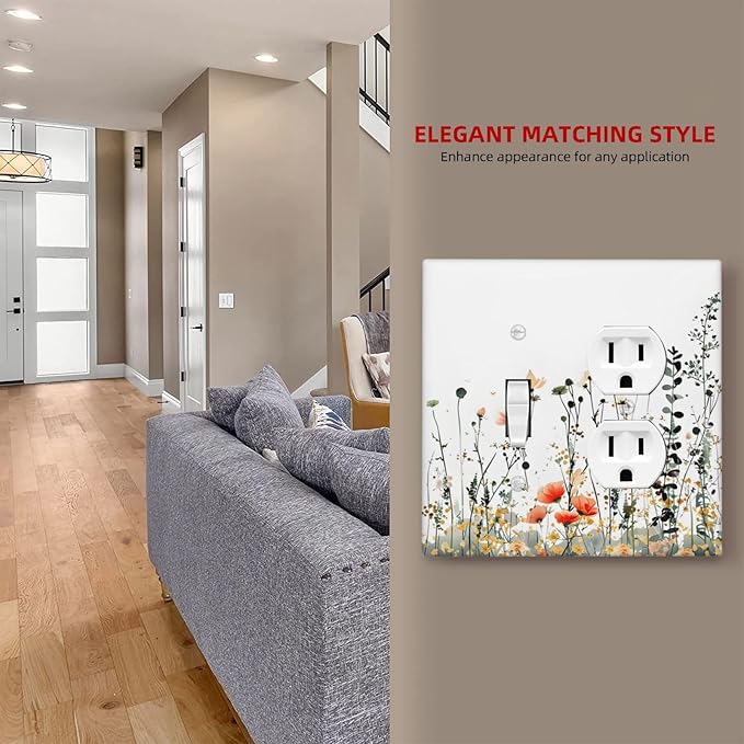 Vintage Country Style Watercolor Leaves Wildflowers Floral Wallplates 1 Toggle 1 Duplex Switch Plate Electrical GFCI Faceplate Decorative Light Switch Covers for Bedroom Living Room Decor