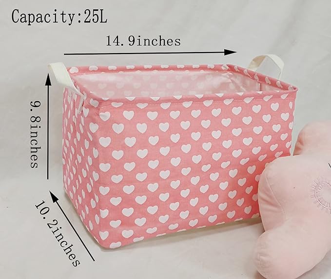 MAIZMZ Girls Storage Basket Pink Valentine's Day Gifts Basket Waterproof Organizer Nursery Bins Toy Box for Organizing Home/Dorm/Kitchen/Pet/Office/Closet/Shelf/Room Decor