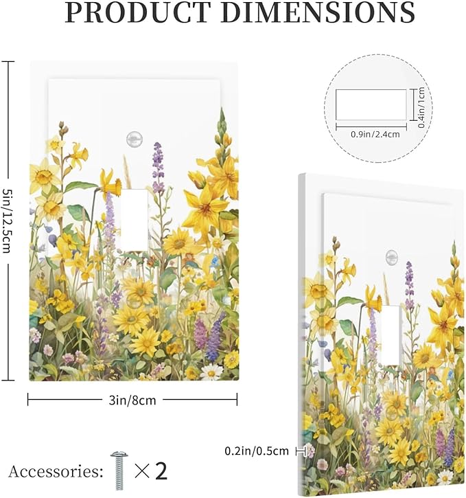 Wildflowers Sunflower Lavender Daisy Floral Decorative Light Switch Cover 1 Gang Single Toggle Device Electrical Faceplate Switchplates Decorator Outlet Wall Plate for Bedroom Living Room Decor