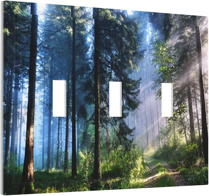 Green Landscape Forest Tree 3 Gang Light Switch Plate Decorative Triple Toggle Wall Plate Cover Electrical Faceplate for Bathroom Home Living Room Decorate