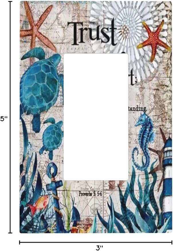 1 Gang Electrical Decora/GFCI Device Wallplate Inspirational Quote Teal Blue Sea Ocean Turtle Nautical Map Beach Coral Single Decorator Rocker Outlet Light Switch Cover Electric Faceplate Dimmer