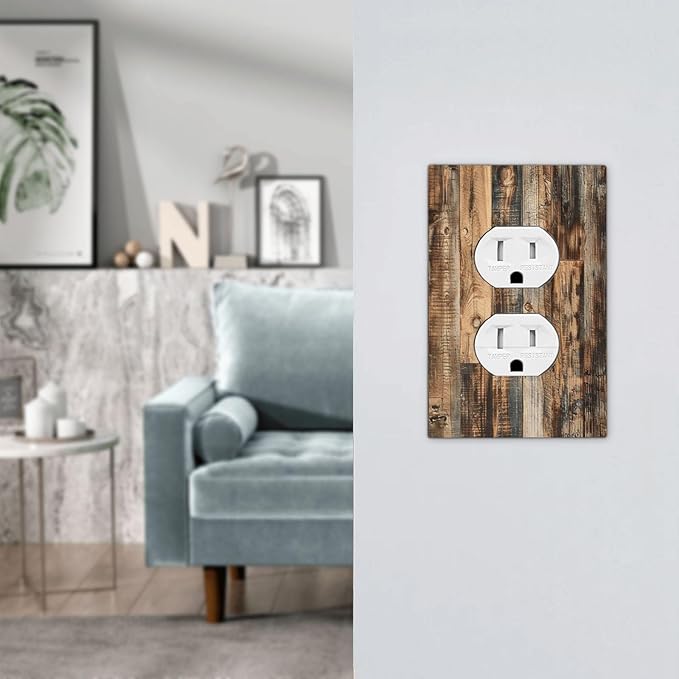 Outlet Covers Rustic Brown Wood Pattern Splice Plank 1 Gang Duplex Light Switch Cover Decorative Switch Plates Electrical Receptacle Faceplate Wall Plate For Farmhouse Cabin Decor