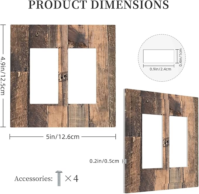 Rustic Brown Wood Plank Vintage Country Wooden Board Decorative Outlet Covers 2 Gang Double GFCI Rocker Electrical Wall Panels Light Switch Cover Plate for Farmhouse Home Decor
