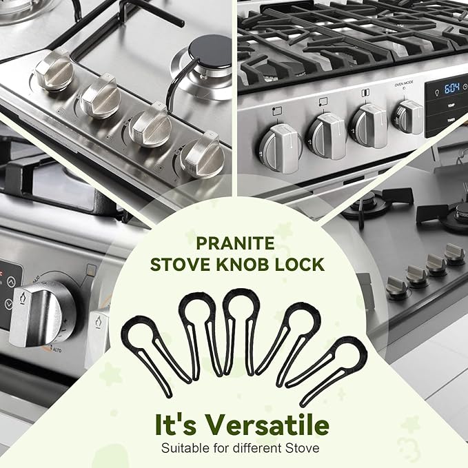 Gas Stove Knob Locks, 5 Pack Stove Knob Locks for Child Safety, Heat-Resistant, Baby Proof Oven Knob Covers Lock for Kids and Pets (Black)
