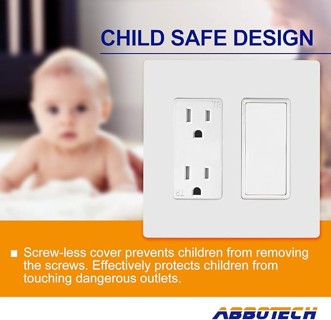 2-Gang Screwless Decorator Wall Plates, Child Safe Standard Size Outlet Cover, Unbreakable Polycarbonate Thermoplastic, Glossy White,10 Pack,UL Listed
