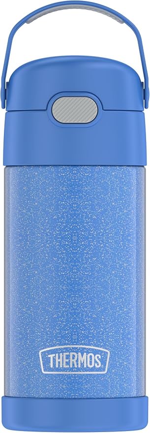 THERMOS FUNTAINER Water Bottle with Straw - 12 Ounce - Kids Stainless Steel Vacuum Insulated Water Bottle with Lid, Glitter Periwinkle