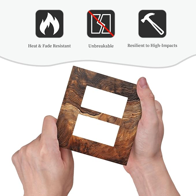 Natural Wood Grain Texture Old Tree Trunk Print Decorative Outlet Covers 2 Gang Double GFCI Rocker Electrical Wall Panels Light Switch Cover Plate for Farmhouse Home Decor
