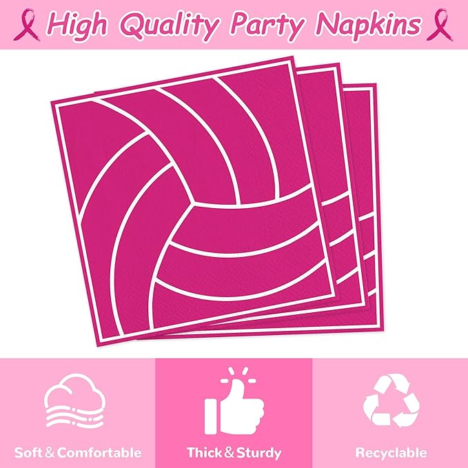 168 PCS Pink Volleyball Party Supplies Serves 24, Disposable Tableware Set with Plates Napkins Cups Cutlery Straws, Sports Birthday & Breast Cancer Awareness Decorations