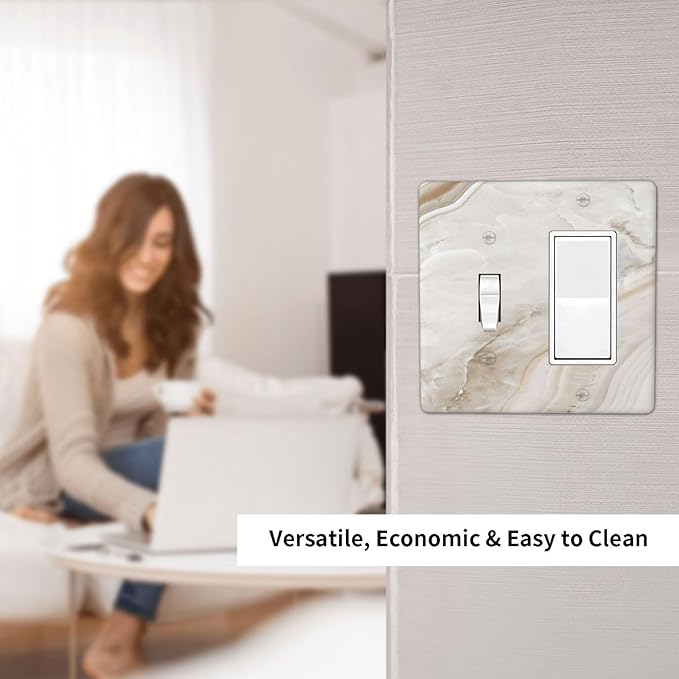 Outlet Covers Beige Marble Pattern 1 Toggle 1 Rocker Combination Decorative Wall Plate Light Switch Cover Plate Electrical Switch Plates for living Room Bedroom Decor
