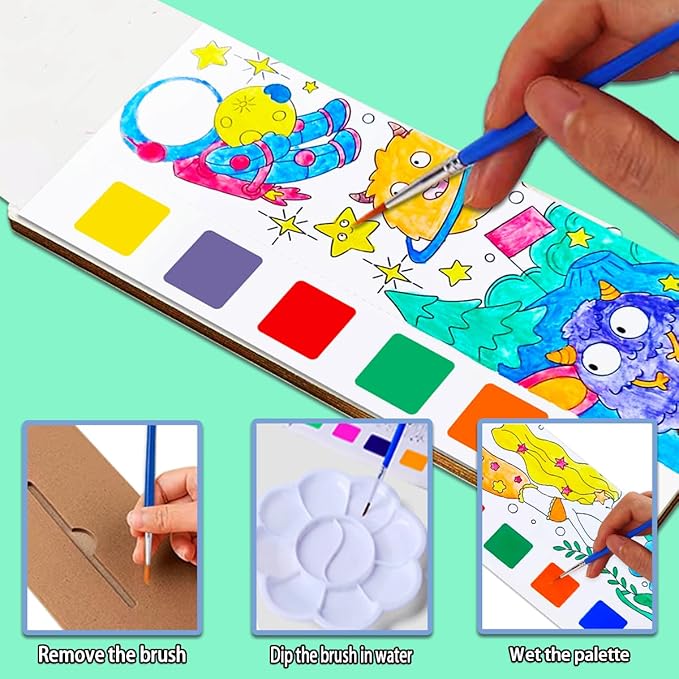 JUNQIU 5Pack Water Color Paint Sets for Kids, Paint With Water Books for Kids Ages 4-8, Pocket Watercolor Painting Book, Arts and Crafts Kit Easter Basket Stuffers For Girls Boys