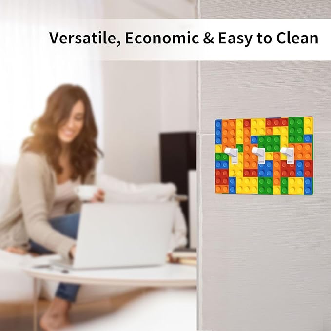 Colorful Bricks Light Switch Cover Plates Decorative Triple Toggle Wall Plate, 3 Gang Lightswitch Cover