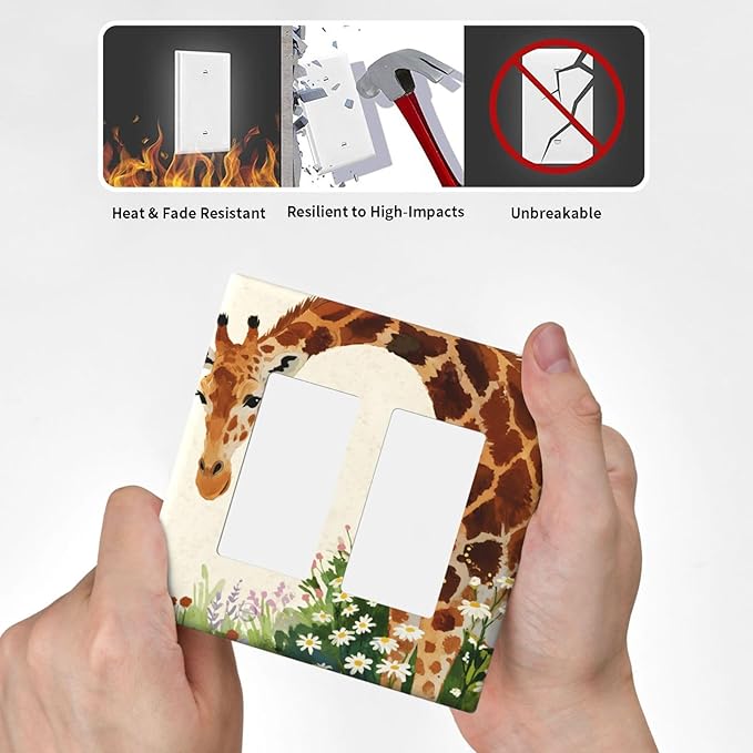 Giraffe Double Rocker Wall Plate Decorative 2 Gang Light Switch Covers Electrical Switchplate Home Decorate Faceplat for Bathroom Bedroom Kitchen Room 4.5 x 4.5 Inch