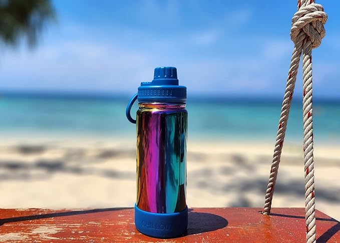 CHILLOUT LIFE 17 oz Kids Insulated Water Bottle for School with Leakproof Spout Lid and Cute Waterproof Stickers, Personalized Stainless Steel Thermos Flask Metal Water Bottle, Dishwasher Safe Color