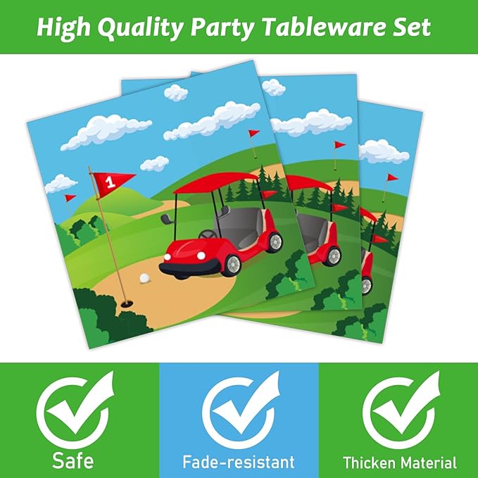 96 Pcs Golf Party Plates Napkins Tableware Set Golf Birthday Party Supplies Disposable Paper Dinnerware Sports Ball Theme Table Decoration Favors for Baby Shower Kids Birthday, 24 Guests