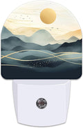 Golden Sun and Mountains Night Light for Kids,Watercolor Sunrise Sunset Mountain Plug in Night Light with Dusk to Dawn Sensor, 0.5w Energy Saving Nightlight for Hallway Stairway Kitchen Bedroom