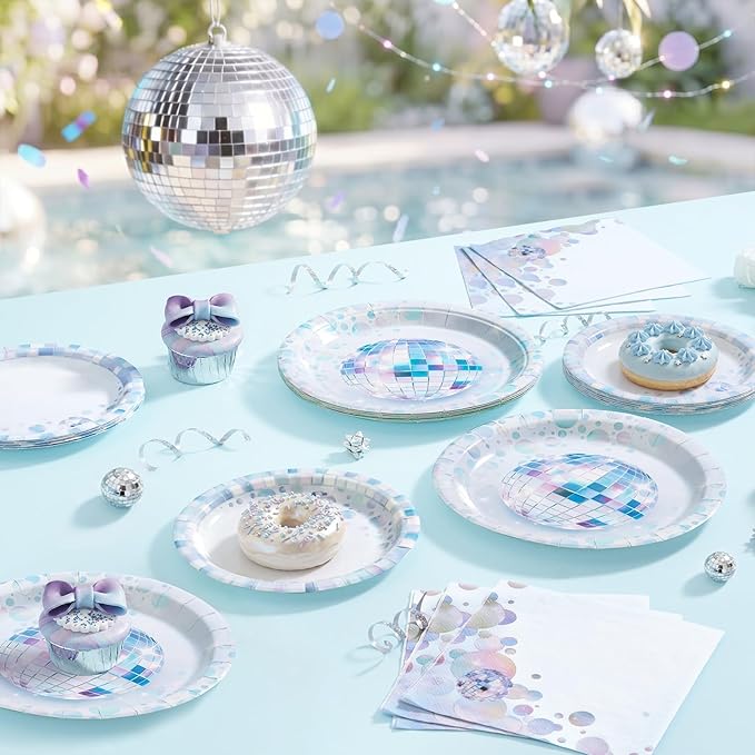 WERNNSAI Disco Party Decorations - 48PCS Disco Ball Plates and Napkins 70s Theme Birthday Supplies for Girls Boys Bachelorette Wedding Birthday Party Favor Serves 16 Guest