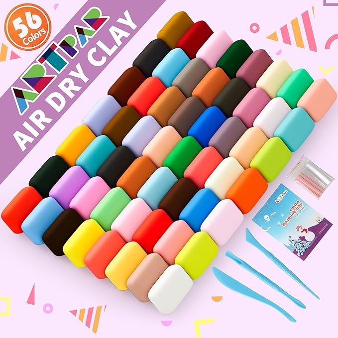 ARTPAR Air Dry Clay Kit,56 Colors Modeling Magic Clay for Kids,DIY Classroom Bulk Starter Sculpting Kit, Soft & Ultra Light, Art and Crafts Party Favors for Boys Girls Kids 3-12