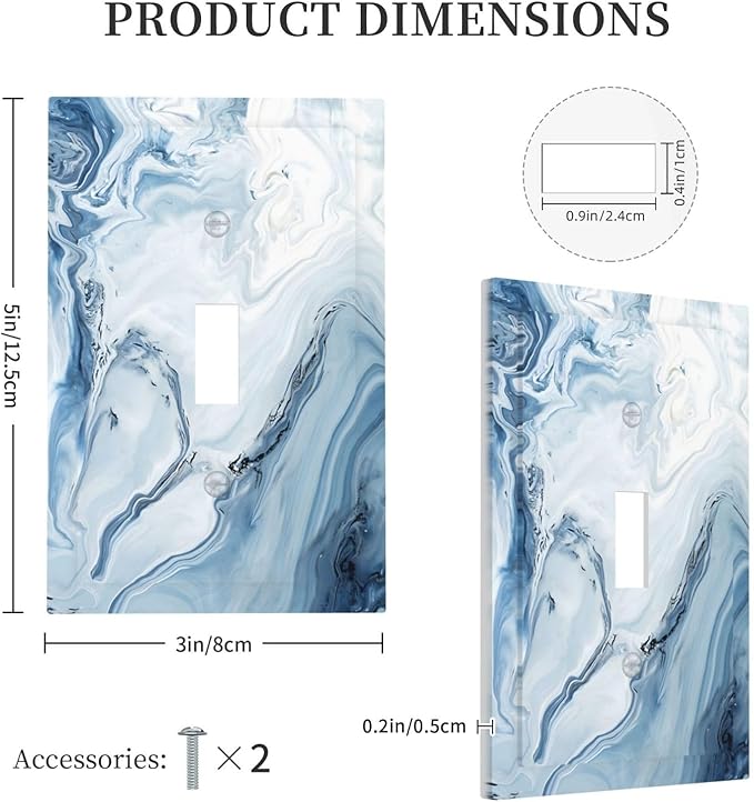 Blue Marble Abstract Ombre Chic Luxury Print Decorative Light Switch Cover 1 Gang Single Toggle Device Electrical Faceplate Switchplates Decorator Outlet Wall Plate for Bathroom Living Room Decor