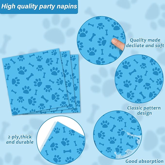 96pcs Dog Paw Prints Party Plates Napkins Dog Paw and Bone Sign Tableware Puppy Pawty Print Dinnerware Disposable Paper Plates for Kids Boy Girl Lets Pawty Birthday Baby Shower Party supplie 24 Guests