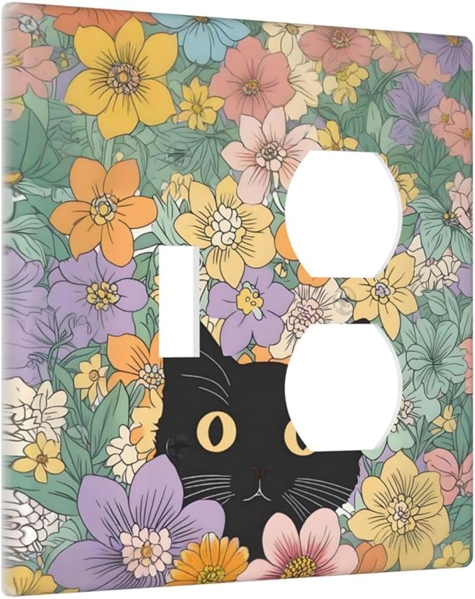 Wallplates Funny Cute Cartoon Cat Floral Colorful Flower 1 Toggle 1 Duplex Switch Plate Electrical Gfci Faceplate Decorative Light Switch Covers For Kids Room Nursery Decor