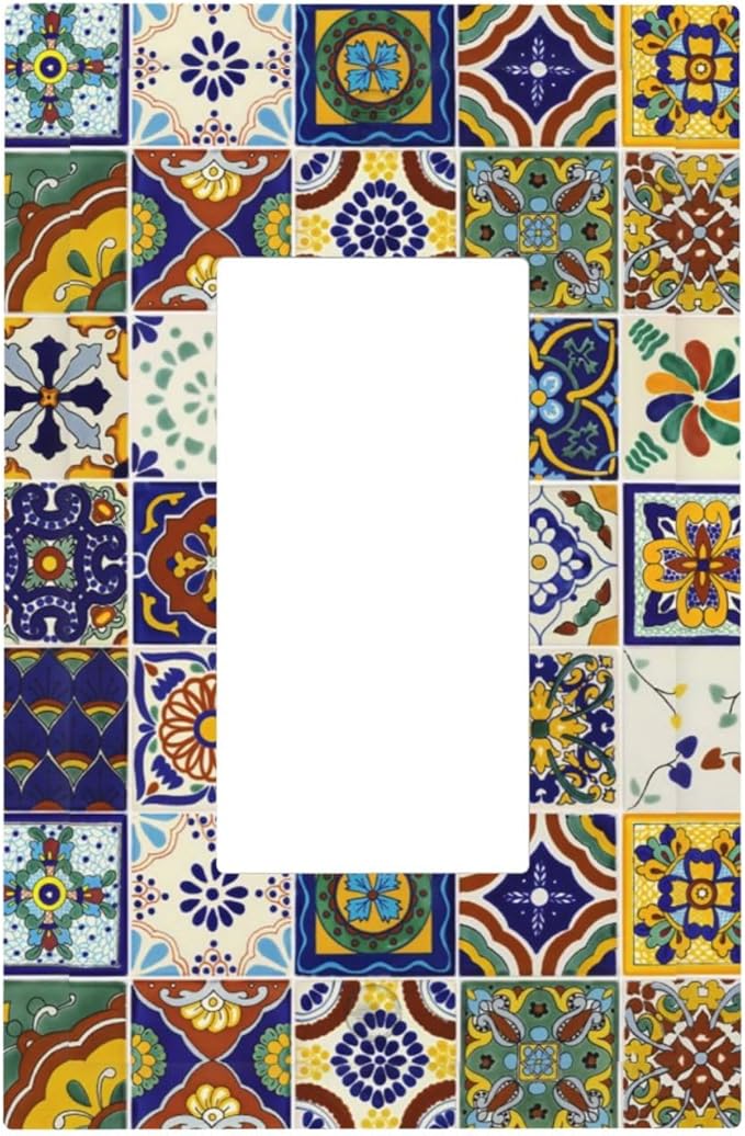 Yellow Mexican Moroccan Sun Tile 1 Gang Decorator Light Switch Cover Single GFCI/Rocker Outlet Switch Wall Plate for Dimmer,USB Outlet Mid Size