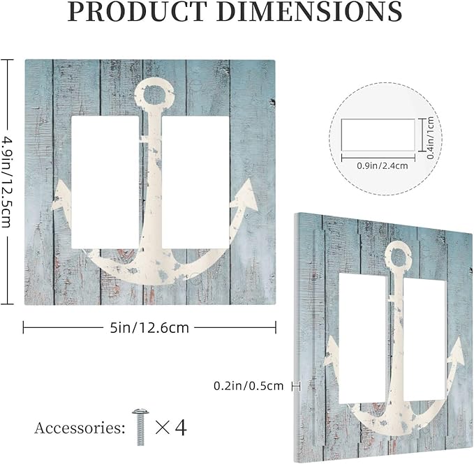 Anchor Rustic Sailing Nautical Wooden Planks Marine Decorative Outlet Covers 2 Gang Double GFCI Rocker Electrical Wall Panels Light Switch Cover Plate for Bathroom Farmhouse Decor