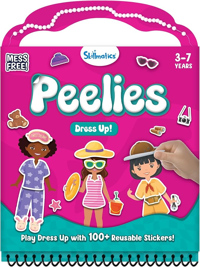 Skillmatics Reusable Sticker Activity Book - Peelies, 100+ Reusable Cling Stickers, 6 Pictures, Mess-Free Fun for Kids, Creative Play & Travel Toy, Gifts for Ages 3, 4, 5, 6, 7