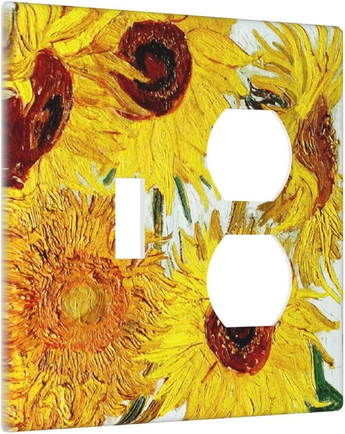 Rustic Sunflower Oil Painting Vintage Flowers Wallplates 1 Toggle 1 Duplex Switch Plate Electrical GFCI Faceplate Decorative Light Switch Covers for Bed Room Living Room Decor