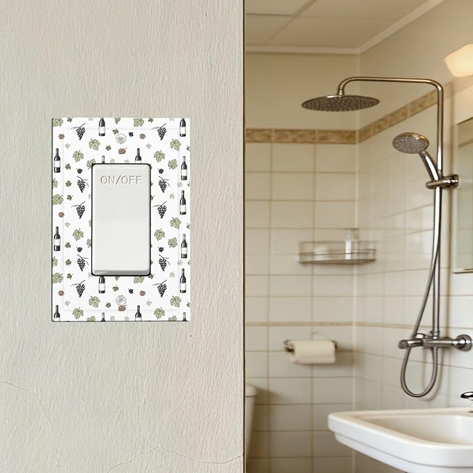 Wine & Vineyard Single Rocker Switch Cover - 1-Gang Standard US Size Vintage Wine Bottle & Grape Light Switch Covers, French Country for Kitchen Decor